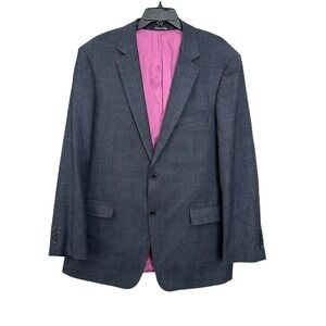 Bresciani‎ Sport Coat 46L Italy Blue Purple Plaid Wool Silk Jacket Blazer #K5-8
